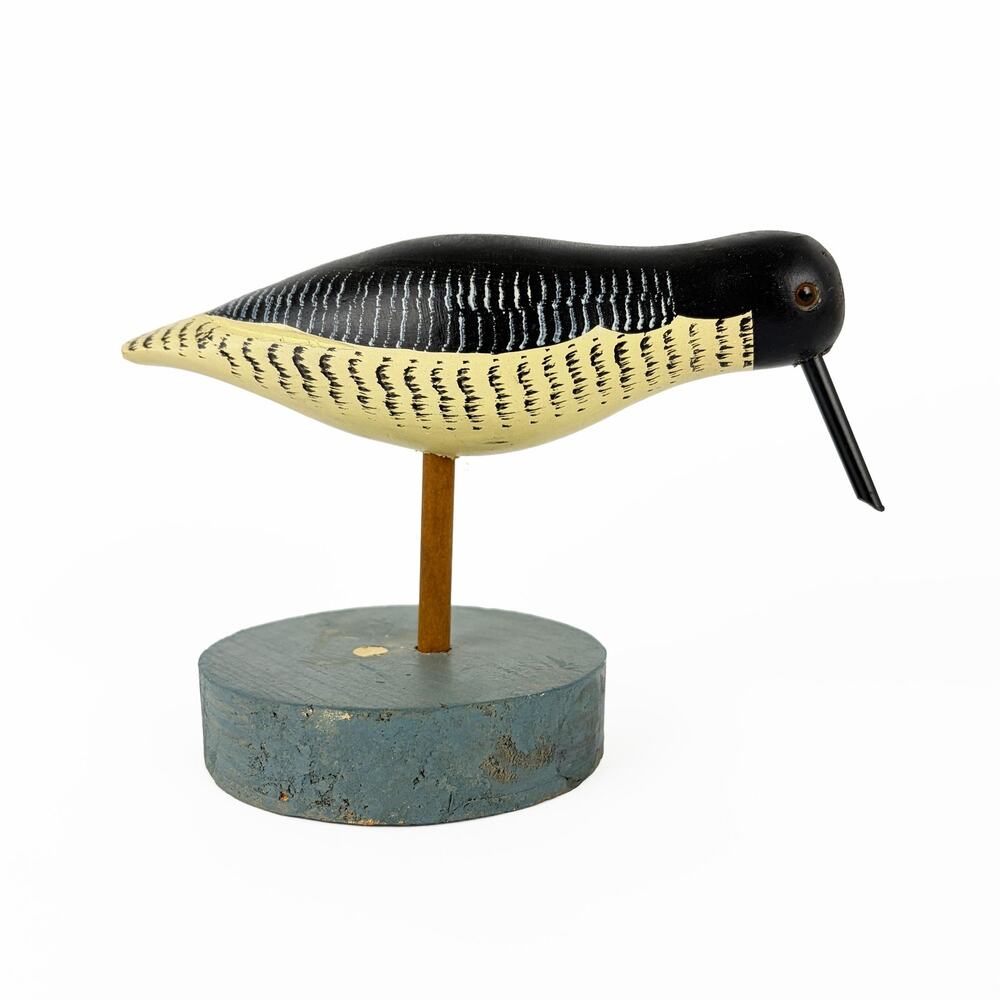 Vintage Wooden Sandpiper Shorebird Folk Art Decoy Carved Bird